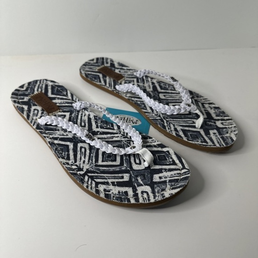 MAJ LOVE Women's Thong Sandals Size 9 Blue/ White Slip On Flats Thong Toes NWT - Picture 3 of 11